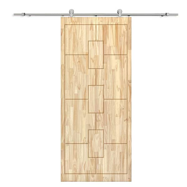 CALHOME 30 in. x 80 in. Natural Solid Wood Unfinished Interior Sliding Barn Door with Hardware Kit