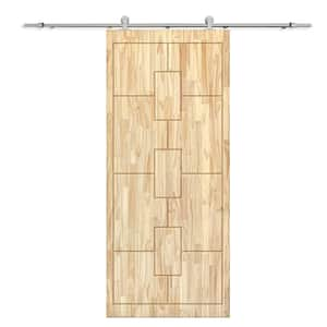 36 in. x 96 in. Natural Pine Wood Unfinished Interior Sliding Barn Door with Hardware Kit