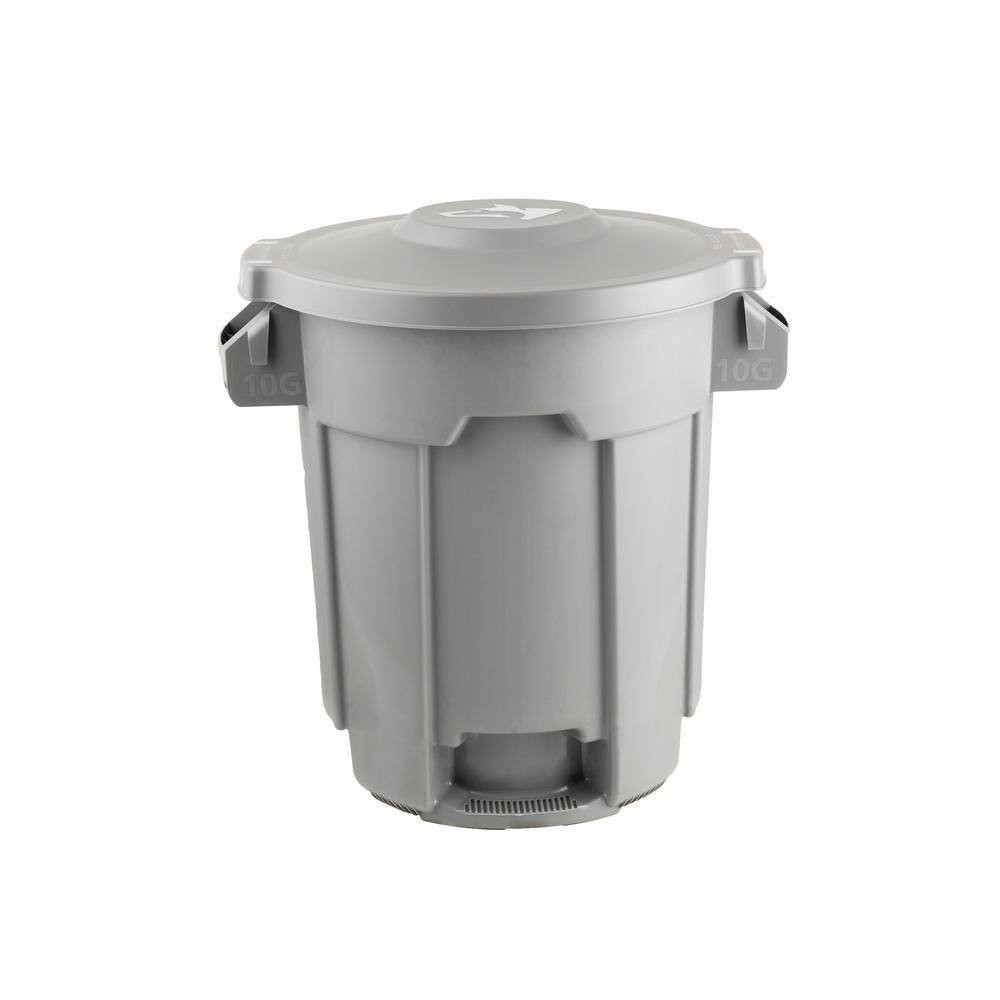 Husky 10 Gal. Grey Outdoor Vented Trash Can with Domed Lid, Rounded
