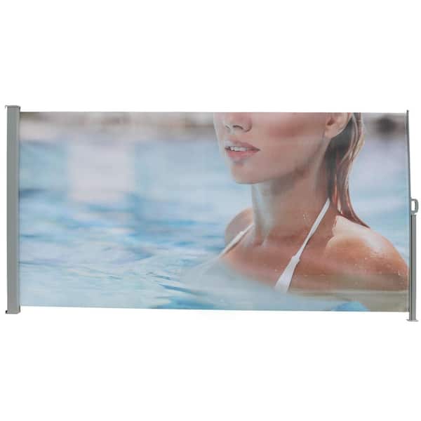 11.5 ft. x 5.92 ft. Metal Decorative Retractable Side Awning Screen in Gray, Semi-transparent with UV printing, UPF50+
