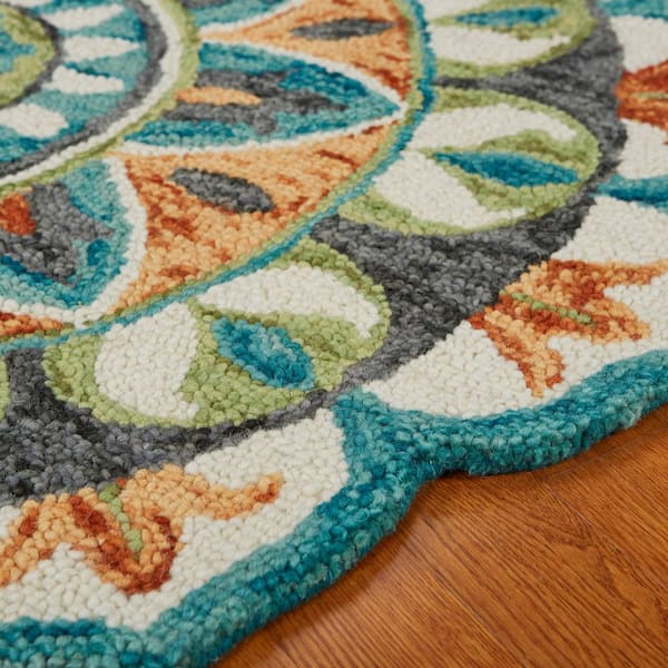 Daliah Geometric Rust/Teal 4 ft. Round Medallion Indoor Area Rug