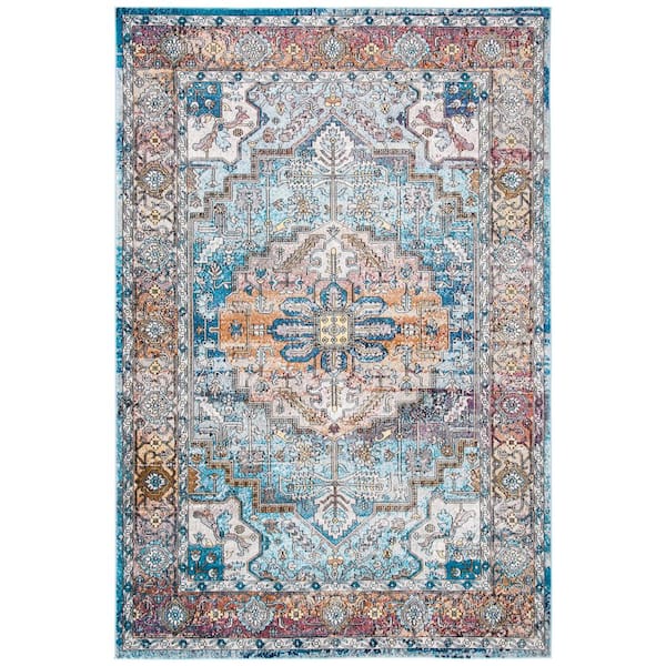 Aria 4 ft. x 6 ft. Turquoise/Light Orange Distressed Traditional Area Rug