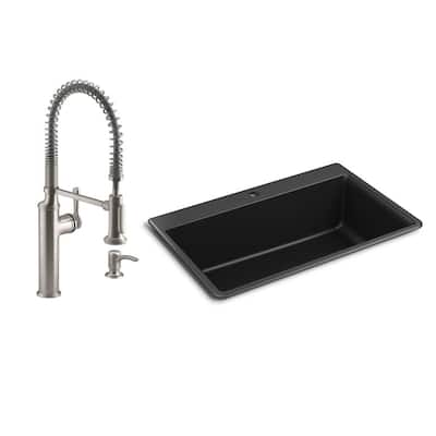 KOHLER Cursiva All-in-One Stainless Steel 33 in. Single Bowl Drop-In or  Undermount Kitchen Sink with Faucet K-RH28174-1PC-NA - The Home Depot