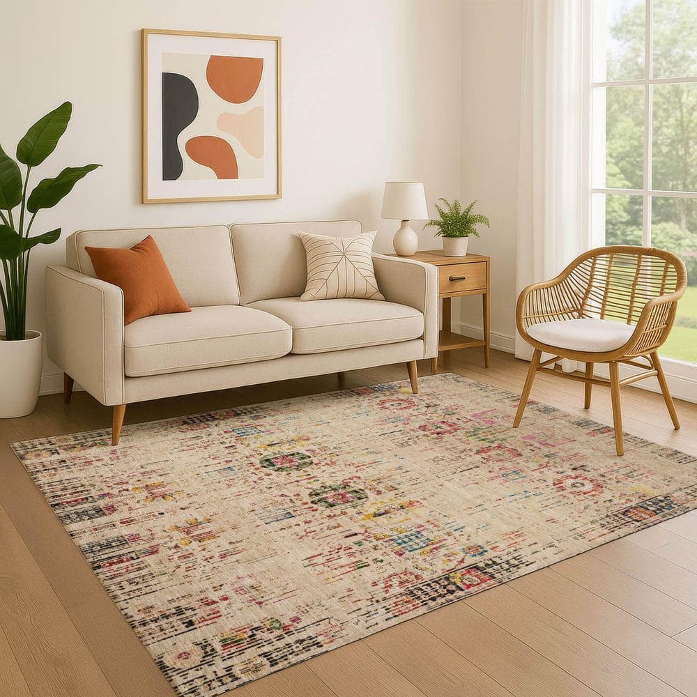 Mayfield Premium Machine Washable Abstract AMF1734 Beige 9 ft. x 12 ft. Area Rug price history on PriceWatchPro
