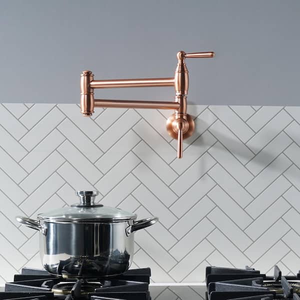 Wall Mounted Pot Filler with Double Joint Swing in Copper