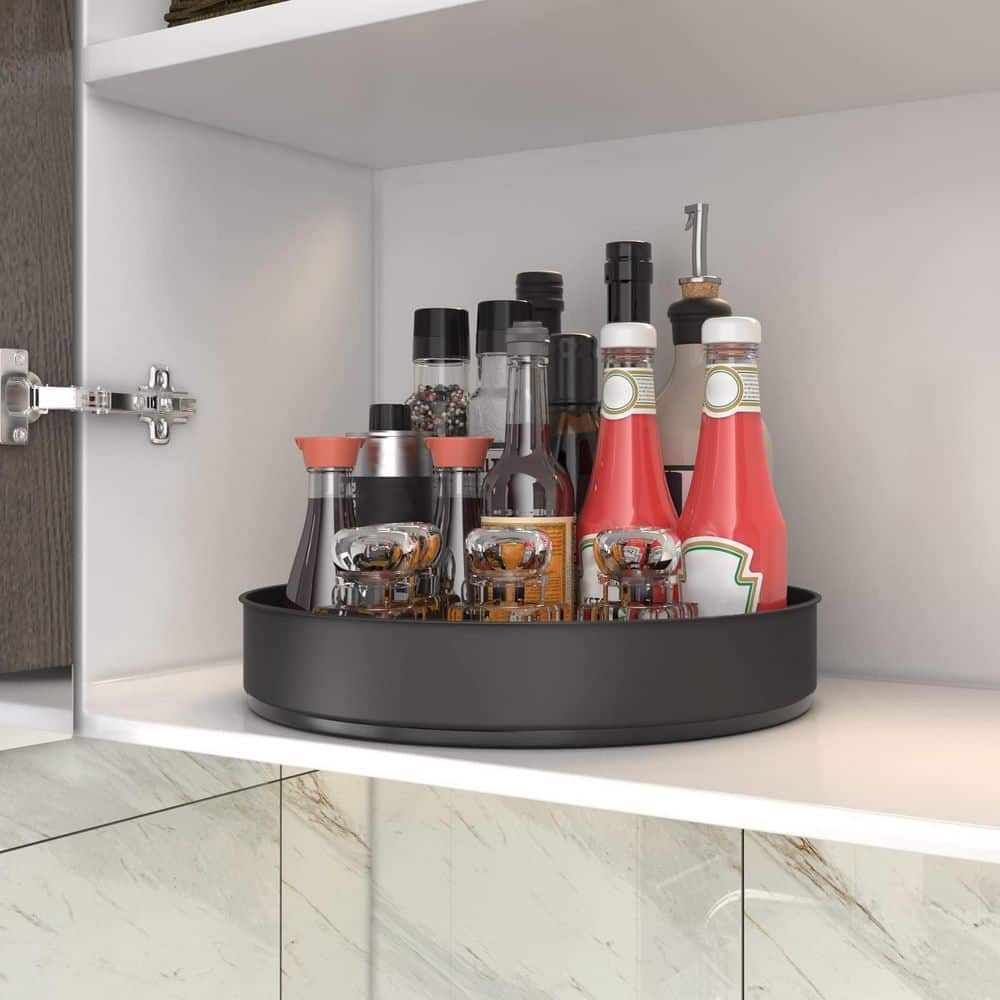 Lazy Susan 1-Shelf Black Stainless Steel Space Saving Turntable