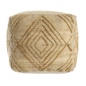 Maples Diamond Geometric Farmhouse Natural Indoor Hand Woven Jute Pouf