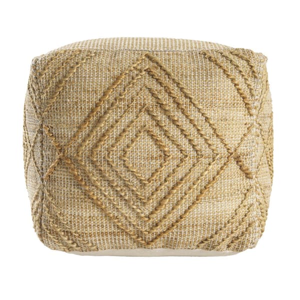 Unbranded Maples Diamond Geometric Farmhouse Natural Indoor Hand Woven Jute Pouf