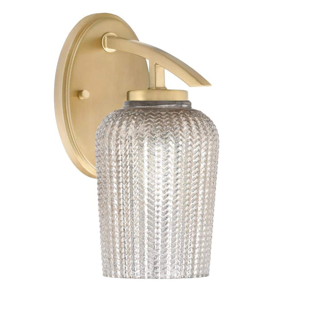 Siena 5 in. 1-Light New Age Brass Sconce with 5 in. Silver Textured Glass S