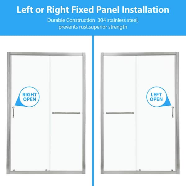 48 in. W x 72 in. H Single Sliding Framed Shower Door/Enclosure in Brushed Nickel with Clear Glass