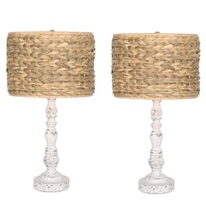 21.25 in. Farmhouse Table Lamp Set with Handwoven Light Brown Rattan Shade (Set of 2)