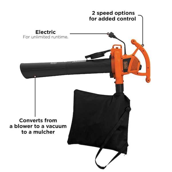  BLACK+DECKER 3-in-1 Electric Leaf Blower, Leaf Vacuum/Mulcher,  Corded, 12-Amp (BV6600) : Patio, Lawn & Garden