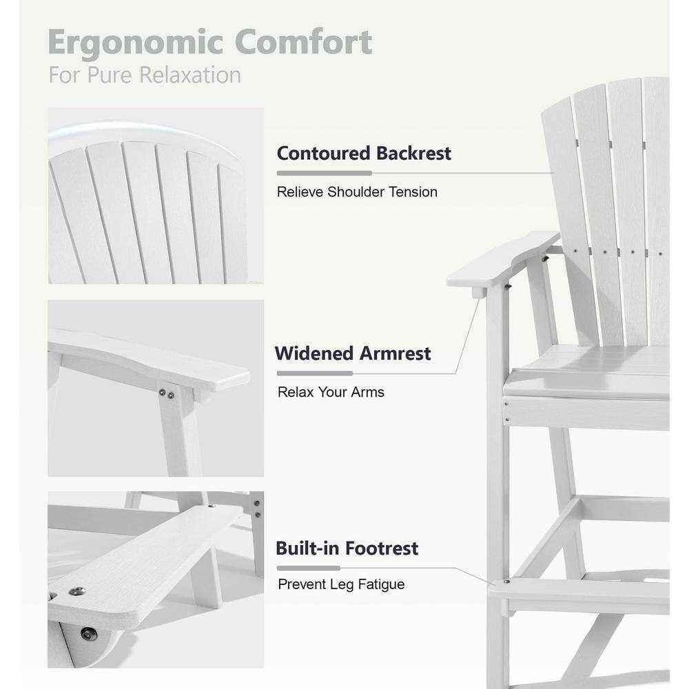 White Tall Plastic Adirondack Chairs with Footrest and Tray
