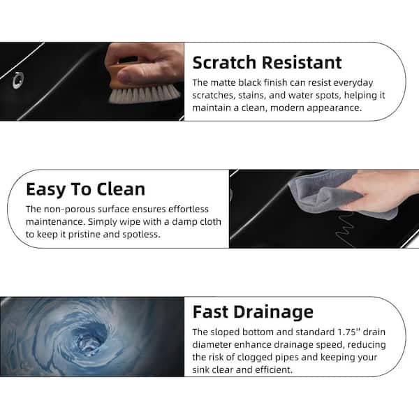 24 in. L x 17 in. W x 6 in. H Matte Black Wall Mount Bathroom Sink with 4 in. Centerset 3 Faucet Holes and Overflow