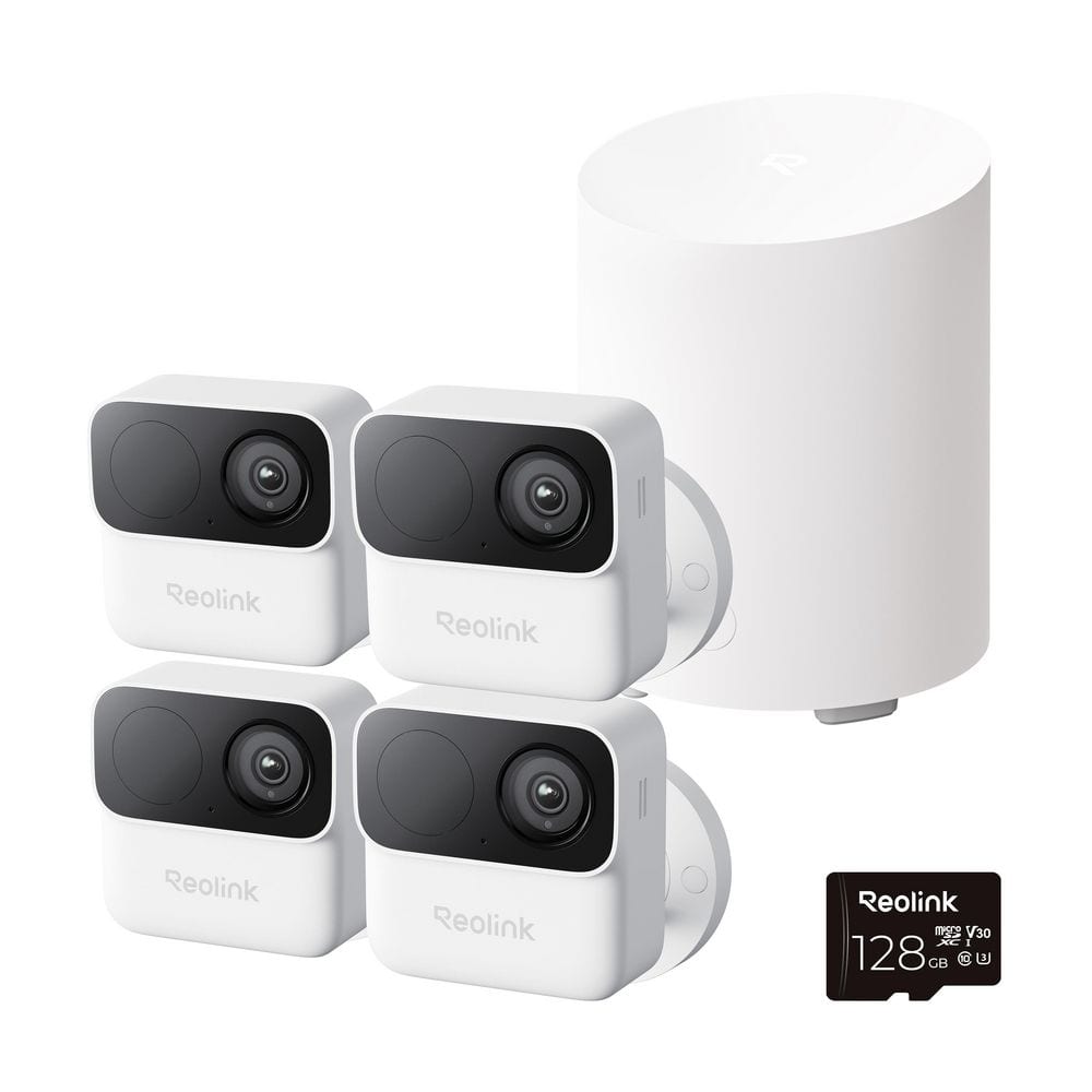 Home Hub Mini 4-Camera Wireless Security Center with Argus MagiCam 2MP Battery Wi-Fi Cameras and 128GB SD Card, White