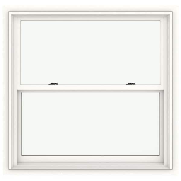 JELD-WEN 37.375 in. x 36 in. W-2500 Series White Painted Clad Wood Double Hung Window w/ Natural Interior and Screen