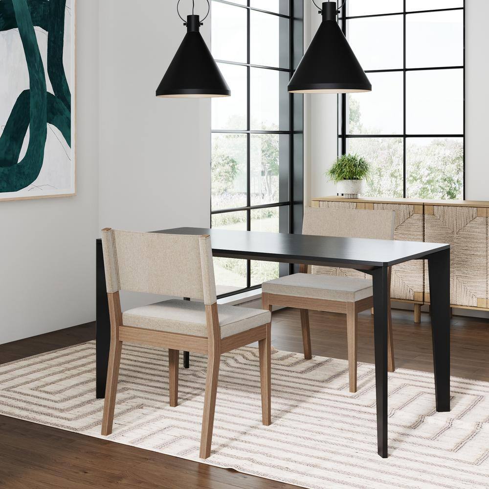 Linus Light Brown Upholstered Dining Chair Set with Rubberwood Legs