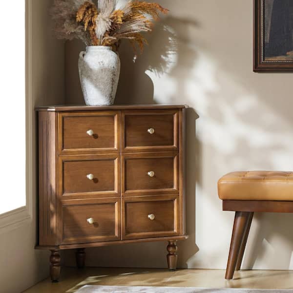 Cindy Walnut 30 in. H Corner Accent Cabinet with 2-Doors, 2-Shelves