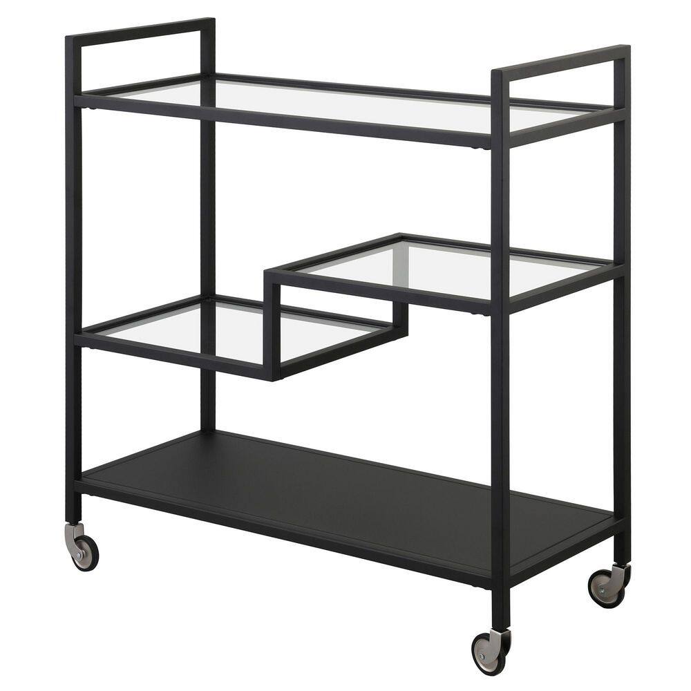 Lovett 33" Blackened Bronze Rectangular Bar Cart with Glass Shelves