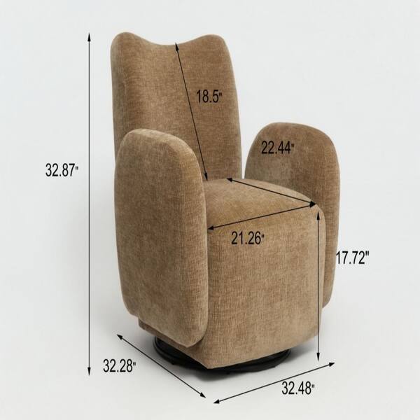 GYIIYOU 33 in. Camel Brown Chenille Upholstered 360°Swivel Accent