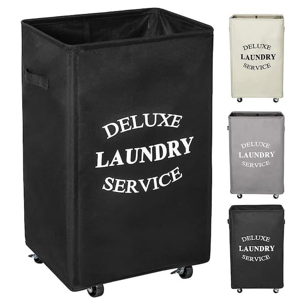 Unbranded 90L Fabric Laundry Basket Hamper with Black Wheels