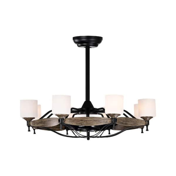 bessten Leri 33 in. Indoor Matte Black Chandelier Ceiling Fan with 3-Blades Reversible Quiet Motor