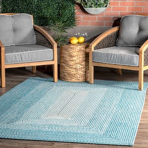 Jayda Braided Gradience Blue Doormat 2 ft. x 3 ft.  Indoor/Outdoor Patio Area Rug