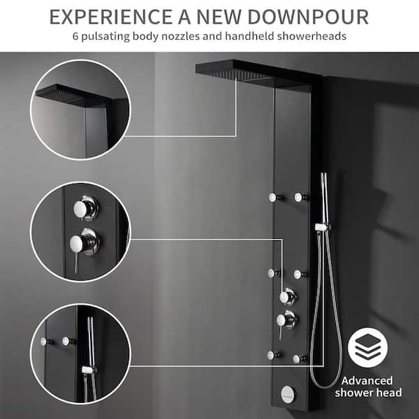 Single Handle 6-Spray Shower Faucet 2.5 GPM with Adjustable Flow Rate in Marble Finish-Matte Black