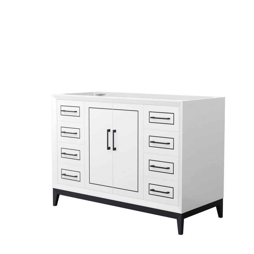 Wyndham Collection Marlena 47.75 in. W x 21.75 in. D x 34.5 in. H Single Bath Vanity Cabinet without Top in White, White with Matte Black Trim -  WCH515148SWBCXSXXMXX