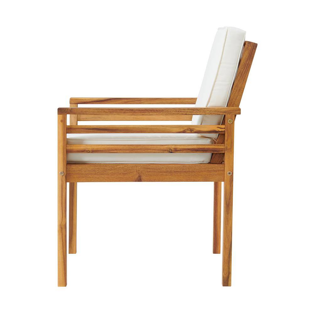 Natural Acacia Outdoor Dining Chair with Cream Cushions
