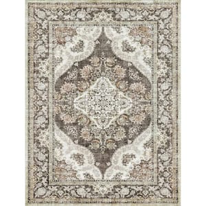 Misael Brown 8 ft. x 10 ft. Vintage Washable Medallion Distressed Area Rug