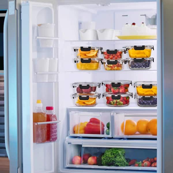 Glass Meal Prep Containers with Airtight Lids, Clear Rectangle Glass 8.5 in. Decorative Tray (Set of 8), Food Containers