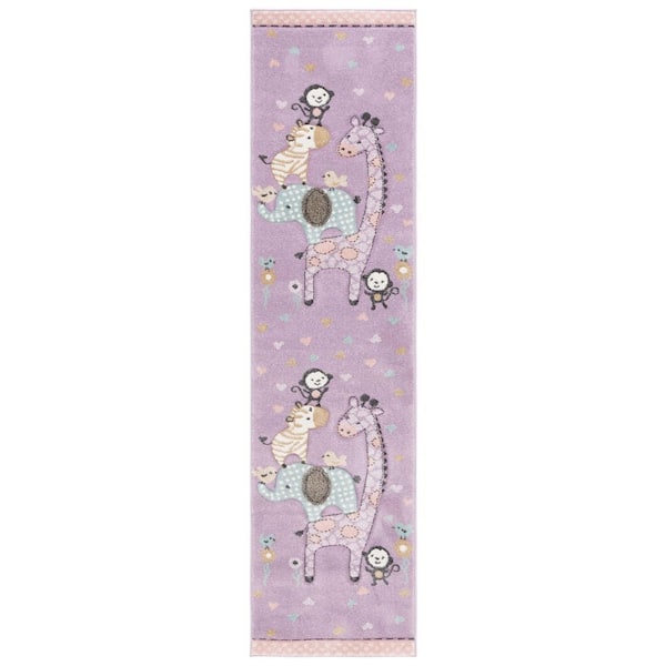 Carousel Kids 2 ft. x 8 ft. Purple Animal Print Runner Rug