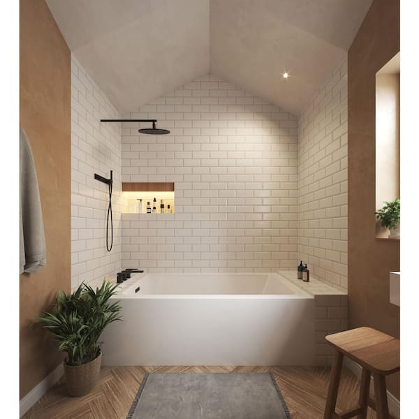 Grayley 66 in. x 36 in. Soaking Alcove Bathtub with Left Drain in White with Matte Black Trim