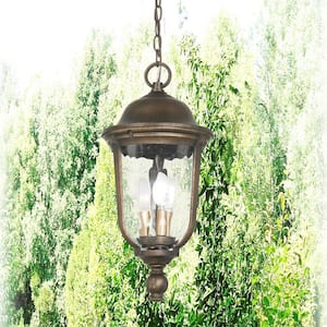 Havenwood 3-Light Tauira Bronze and Alder Silver Outdoor Lantern Pendant with Clear Hammered Glass