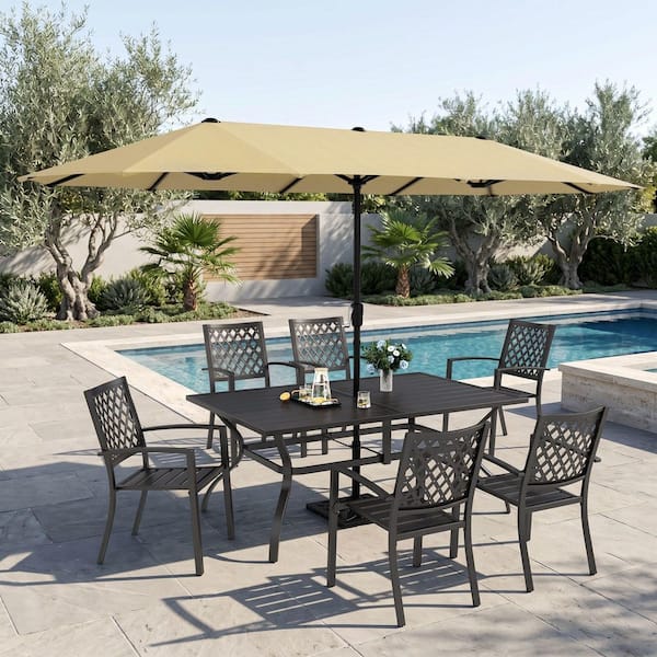 8-Piece Metal Outdoor Dining Set with Stackable Chairs and Umbrella