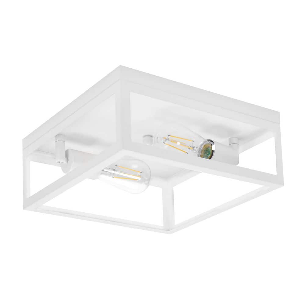 "12"" Ceiling Light Fixture 2-Light Square Matte White Flush Mount for Bedroom Fixture, Indoor/Outdoor, Bulb Not Included" price history on PriceWatchPro