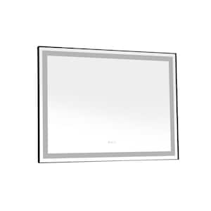 48 in. W x 36 in. H Large Rectangular Aluminium Framed LED Light Wall Mounted Bathroom Vanity Mirror in Black