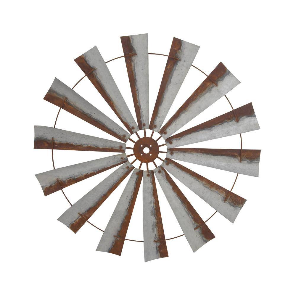 48" Gray and Brown Metal Radial Windmill Wall Sculpture