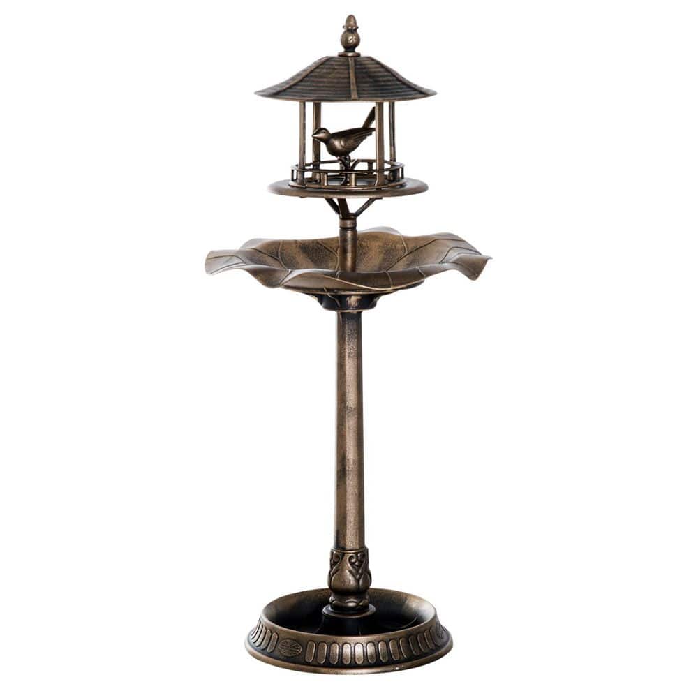 24 in. Tall Outdoor Resin 3-in-1 Pedestal Bird Bath with Feeder and Planter, Antique Verdigris Garden Decor price history on PriceWatchPro