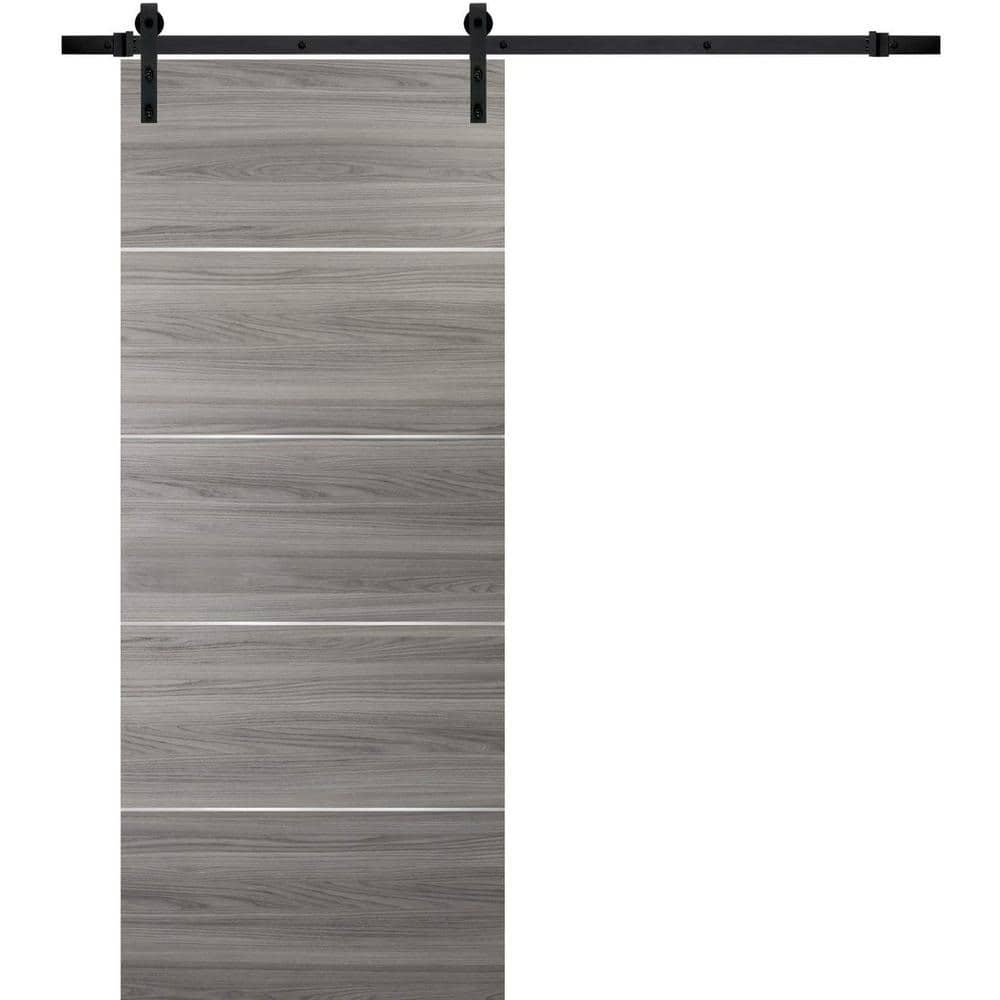 0020 32 in. x 80 in. Flush Ginger Ash Finished Wood Barn Door Slab with Hardware Kit Black price history on PriceWatchPro
