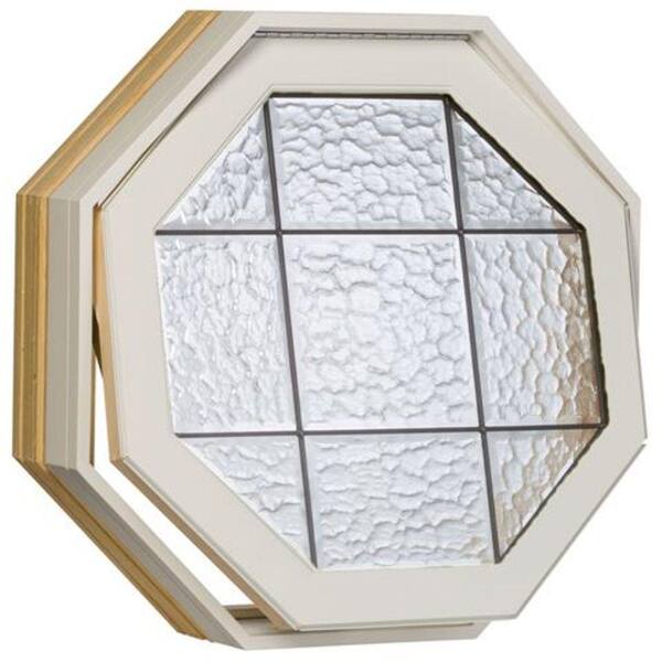 Century Octagon Windows, 24 in. x 24 in., White, Rough Opening with Insulated Iceburg Leaded Glass and Screen-DISCONTINUED