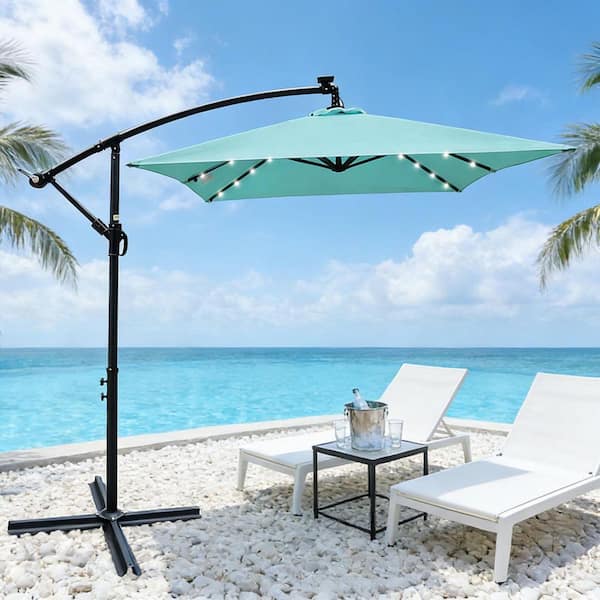 Coporesell 10 ft. Steel Patio Umbrella in Turquoise with Crank and Cross  Base CLWSPU08TQ