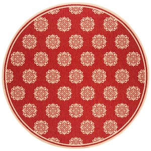 Linden Red/Cream 7 ft. x 7 ft. Round Multi-Florals Border Area Rug