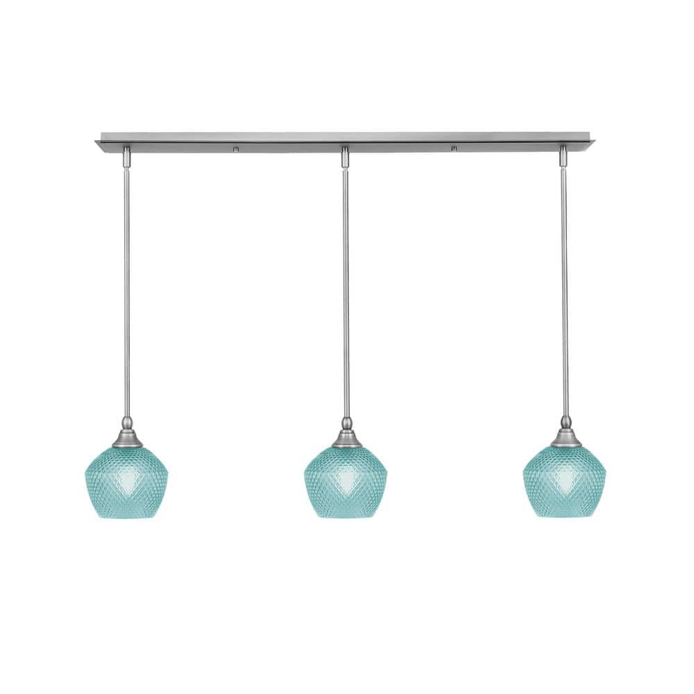 Livingston 100-Watt 3-Light Nickel Shaded Pendant Light with 6 in. Turquois
