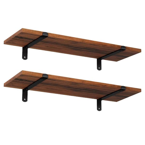 Cubilan 23.6 in. W x 7.9 in. D Decorative Wall Shelf, Brown Floating Shelves Set of 2
