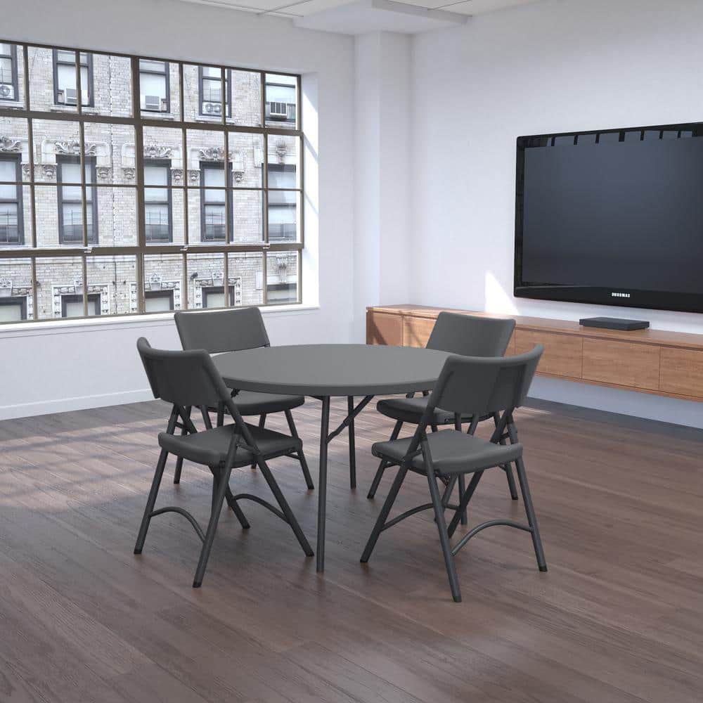 48'' Black HDPE Round Folding Table with Metal Legs