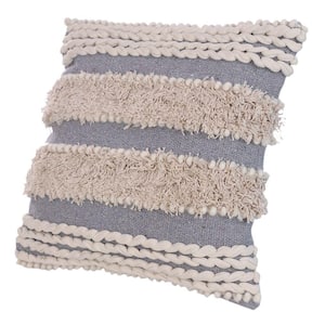 Adiv Beige and Gray Woven Yarn Handcrafted Soft Shaggy Cotton Accent 18 in. x 18 in. Throw Pillow (Set of 2)