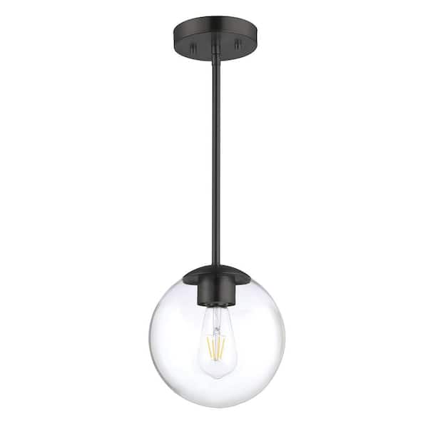 Minka Lavery Auresa 1-Light Black Globe Mini Pendant to Semi-Flush Mount with Clear Glass Shade