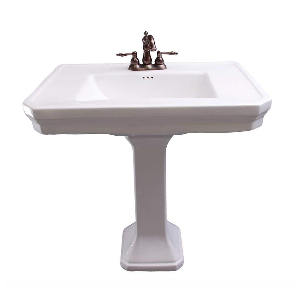 White Vitreous China Rectangular Pedestal Sink with Overflow